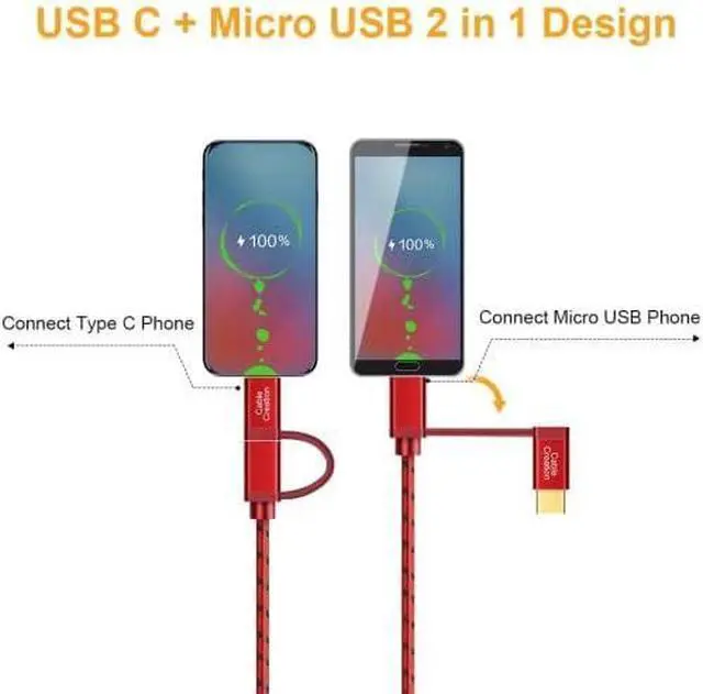 Alt view image 2 of 7 - CableCreation Micro USB & Type C to USB 2.0 Female Adapter Cable, 0.6ft Short OTG (on-The-go) Cable Compatible with Pixel 3XL 2XL, Galaxy S22/S20/S10, Android and Type C Devices, 0.18M /Red