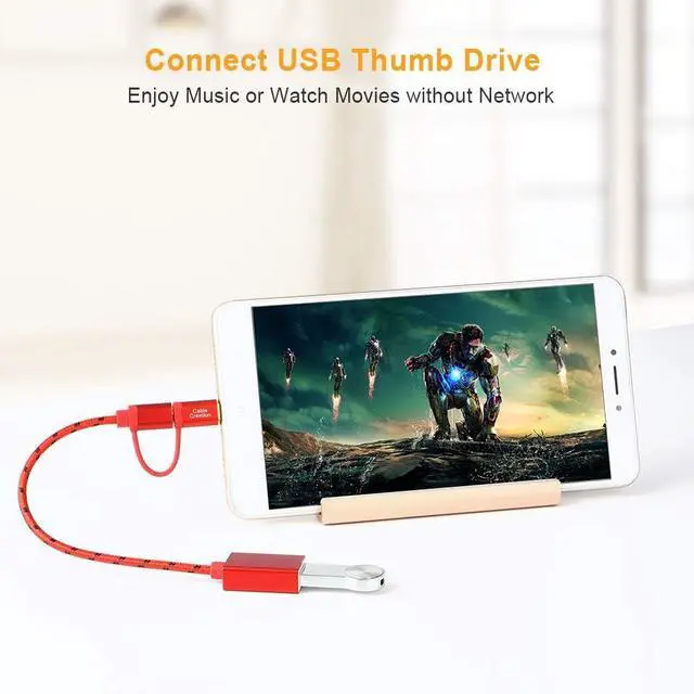 Alt view image 6 of 7 - CableCreation Micro USB & Type C to USB 2.0 Female Adapter Cable, 0.6ft Short OTG (on-The-go) Cable Compatible with Pixel 3XL 2XL, Galaxy S22/S20/S10, Android and Type C Devices, 0.18M /Red