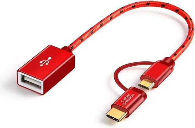 Main image of CableCreation Micro USB & Type C to USB 2.0 Female Adapter Cable, 0.6ft Short OTG (on-The-go) Cable Compatible with Pixel 3XL 2XL, Galaxy S22/S20/S10, Android and Type C Devices, 0.18M /Red