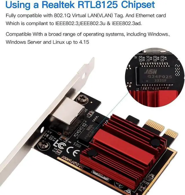 Alt view image 2 of 7 - 2.5Gbps PCI Express Network Adapter RJ45 to PCIE Card RTL8125 NIC 2.5G Gigabit LAN Gaming Network Card PCI-E x1 RJ45 NIC for Desktop