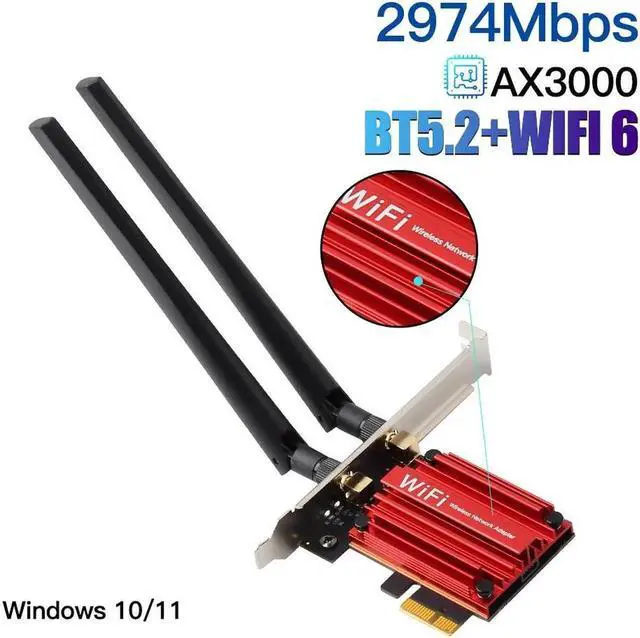 Main image of AX3000 PCIe WiFi Card WiFi 6 Network Card with Bluetooth 5.2, Dual Band 2.4G/5G Wireless Adapter 802.11ax, MU-MIMO, OFDMA, WPA3, Compatible with Windows 10/11