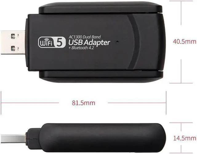 Alt view image 7 of 7 - USB WiFi Bluetooth Adapter 1300Mbps Dual Band 2.4G 5G Wireless Network Receiver Mini USB Dongle for PC/Laptop/Desktop