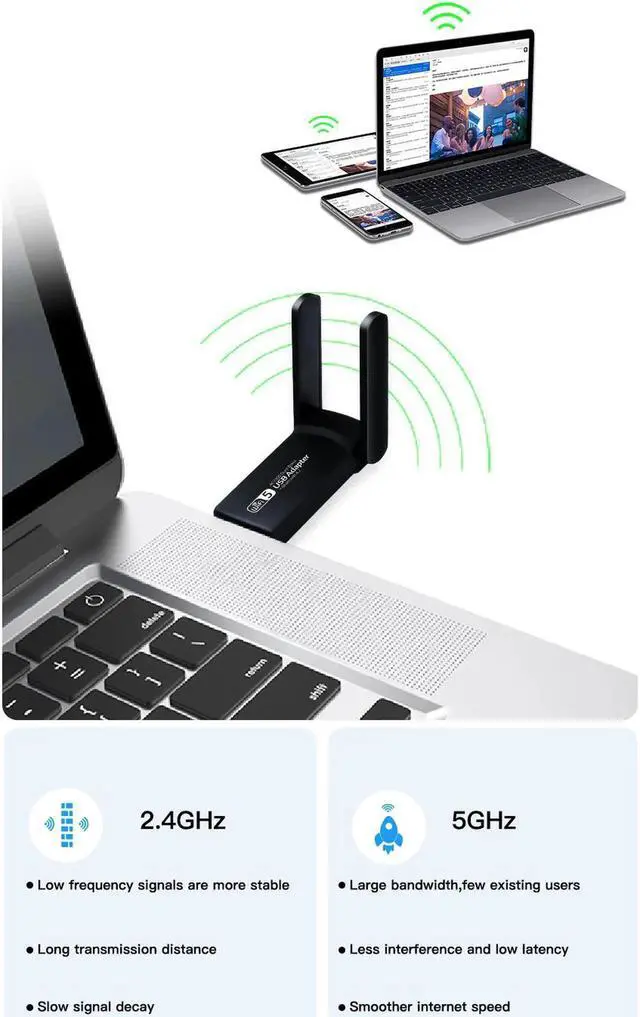 Alt view image 6 of 7 - USB WiFi Bluetooth Adapter 1300Mbps Dual Band 2.4G 5G Wireless Network Receiver Mini USB Dongle for PC/Laptop/Desktop