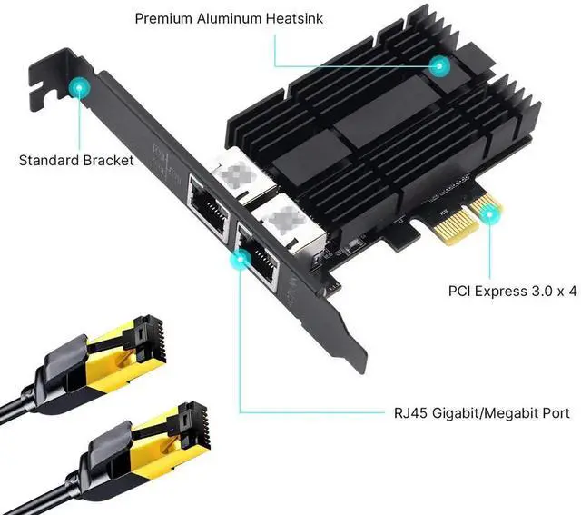 Alt view image 3 of 7 - 2.5Gbps PCIe Network Card Dual RJ45 Port Adapter with Intel I226 Chipset for Desktop Gaming Office 2500/1000/100Mbps PCI Express Gigabit Ethernet NIC Card RJ45 LAN Port Controller
