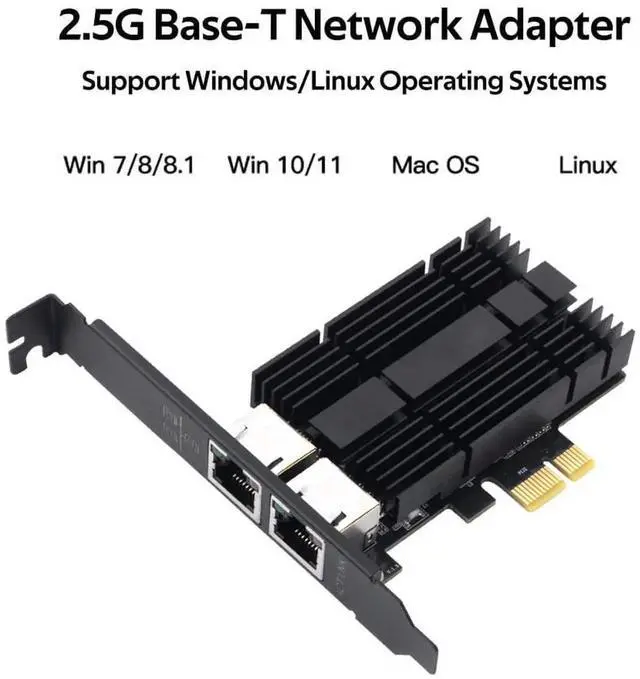 Alt view image 5 of 7 - 2.5Gbps PCIe Network Card Dual RJ45 Port Adapter with Intel I226 Chipset for Desktop Gaming Office 2500/1000/100Mbps PCI Express Gigabit Ethernet NIC Card RJ45 LAN Port Controller