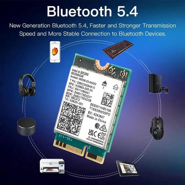 Alt view image 4 of 7 - Wi-Fi 7 BE200 NGFF M.2 Key E Wireless Network Card with Bluetooth 5.4 Adapter for PC Windows 11/10 , Not Support AMD Motherboard