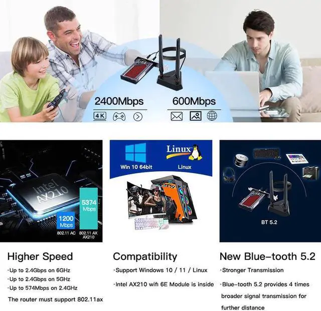 Alt view image 7 of 7 - FV-AXE3000RGB WiFi 6E PCIe Gaming Network Card 5400Mbps, Ultra-Low Latency, OFDMA, RGB Lighting | Compatible with Intel AX210, Windows 10/11 (64-bit)