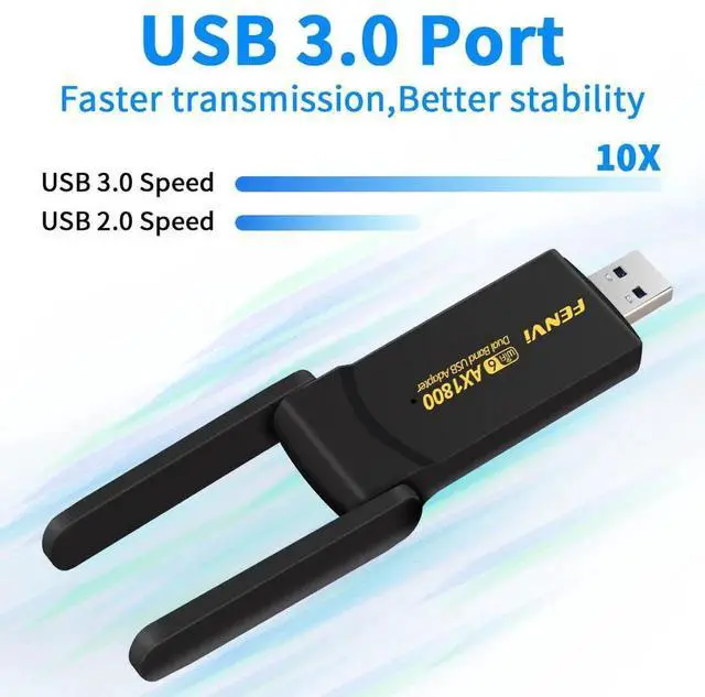 Alt view image 3 of 7 - AX1800 WiFi 6 USB Adapter for Desktop PC Wireless Network Adapter with 2.4GHz 5GHz High Gain Dual Band 5dBi Antenna WPA3 Supports Windows 11/10