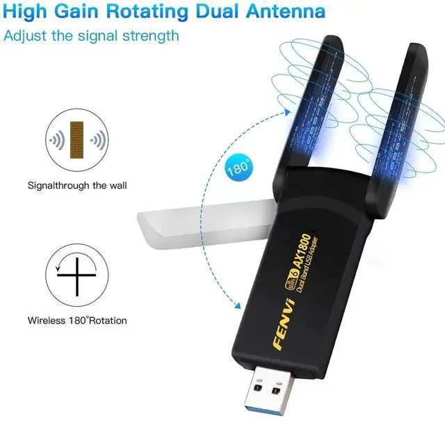 Alt view image 4 of 7 - AX1800 WiFi 6 USB Adapter for Desktop PC Wireless Network Adapter with 2.4GHz 5GHz High Gain Dual Band 5dBi Antenna WPA3 Supports Windows 11/10