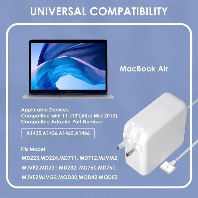 Alt view image 5 of 6 - Mac Book Air Charger, 45W Magnetic Mag2 T-Tip Laptop Charger Suitable for Mac Book Air 11 inch and 13 inch After Mid 2012(Applicable to 2012-2017)