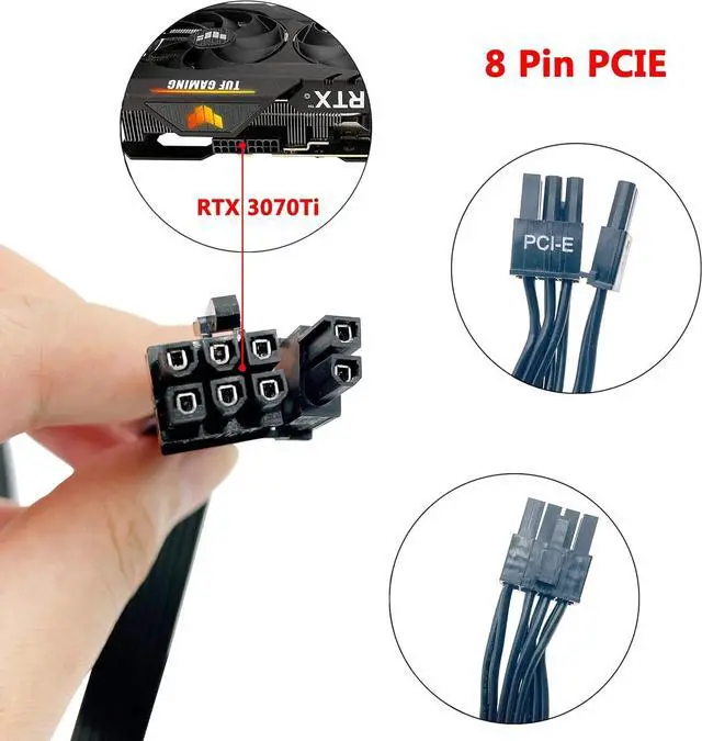 Alt view image 3 of 7 - PCIE Cable for Corsair, 65CM 8 Pin to Dual 6+2 Pin PCIE Power Cable for Thermaltake, Male to Male GPU Cable for ARESGAME Modular Power Supply (65cm+15cm)