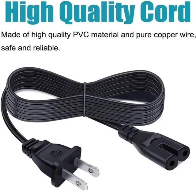 Alt view image 3 of 6 - 10FT 2 Prong Power Supply Cable Cord for Sony PS5/PS4/PS3, Xbox Series S/X, Xbox One S/X, PlayStation 5 4 3, TCL Roku Smart TV 32" 40" 43" 50" 55" 60" 65" 75" 85" Inch Replacement Plug A
