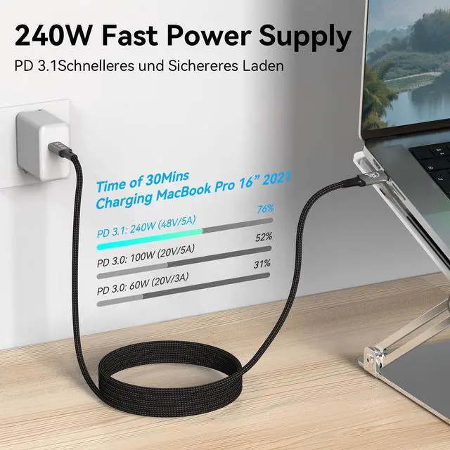 Alt view image 6 of 7 - Long USB4 Thunderbolt 4 Extension Cable 5M 16.5ft 8K USB C M/M 240W Fast Charging 40Gbps Data Transfer 7680 * 4320 8K@60Hz 4K@144Hz Video Compatible with Different USB-C Devices