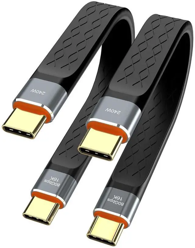 Main image of Thunderbolt 5 80Gbps 2pcs/Lot USB 4 Extension 12CM Flat Short Data Transmissions Cable Male to Male 240W Quick Charge 16K Video Connection Compatible with MacBook