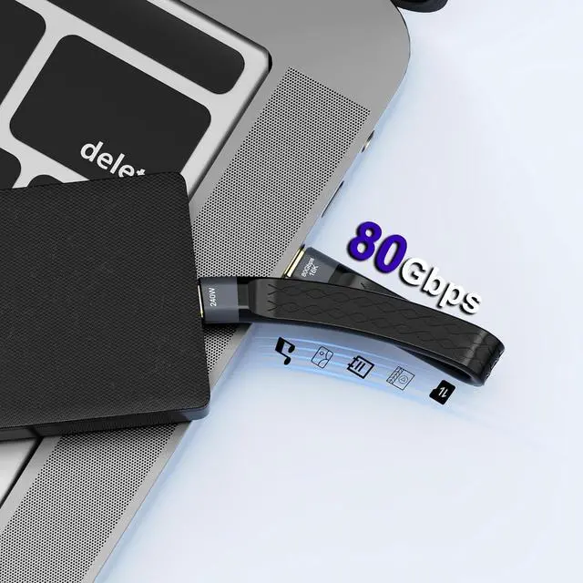 Alt view image 7 of 7 - Thunderbolt 5 80Gbps 2pcs/Lot USB 4 Extension 12CM Flat Short Data Transmissions Cable Male to Male 240W Quick Charge 16K Video Connection Compatible with MacBook