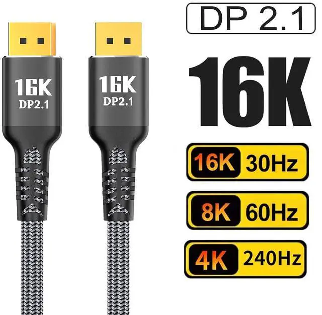 Alt view image 2 of 7 - 16K DisplayPort Cable 10 FT, 80Gbps DP to DP Video Cable, 4K@240Hz 144Hz Monitor Cord, HDR, HDCP, DSC 1.2a, Compatible with HDTVs, Displays, Graphics, PC