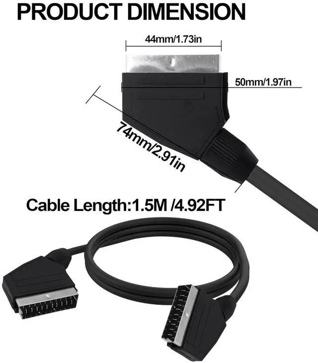 Alt view image 4 of 7 - SCART to SCART Cable Lead Adapter Fully Wired 21 Pin Male to Male Nickel Plated Audio Video Connector Adapter Extension Cable for TV VCR DVD -1.5M/4.92FT -2pcs