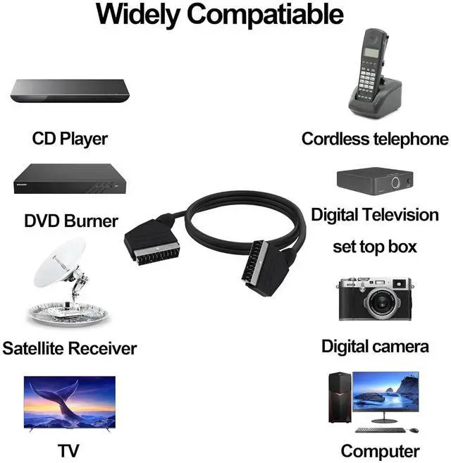 Alt view image 5 of 7 - SCART to SCART Cable Lead Adapter Fully Wired 21 Pin Male to Male Nickel Plated Audio Video Connector Adapter Extension Cable for TV VCR DVD -1.5M/4.92FT -2pcs