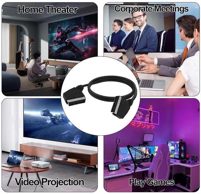 Alt view image 7 of 7 - SCART to SCART Cable Lead Adapter Fully Wired 21 Pin Male to Male Nickel Plated Audio Video Connector Adapter Extension Cable for TV VCR DVD -1.5M/4.92FT -2pcs