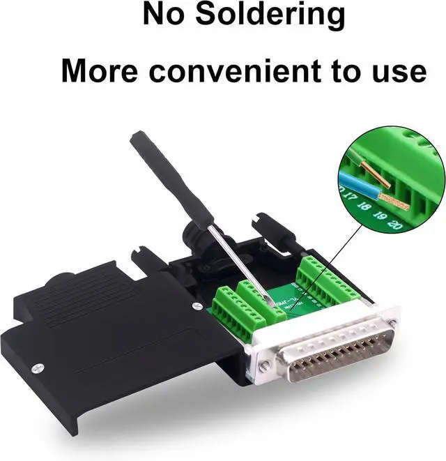 Alt view image 4 of 7 - DB25 Male Solderless Connector Breakout Board RS232 D-SUB 25 Pin Serial Adapter Terminal Block with Case (Male)