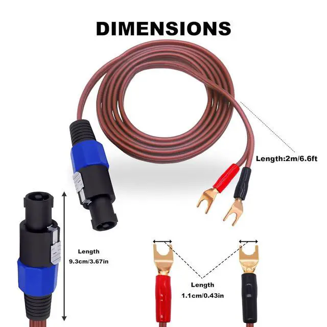 Alt view image 2 of 7 - Y Spade Plug to Speakon Speaker Cable Wire Cord, Male Speakon to 2Y Spade Plug Connector Adapter Audiophile OFC HiFi Speaker Audio Cord for Amplifier Subwoofer Audio System -6.6FT/2M