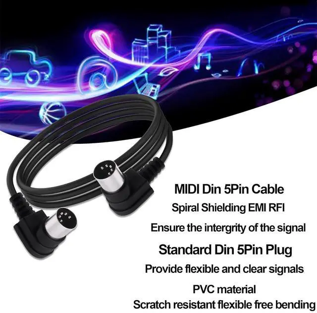 Alt view image 4 of 7 - Din 5Pin MIDI Cable Male to Male Right Angle 90 Degree 5 Pin Din Audio Adapter Extension Cable Cord for Synthesizer Amplifier Mixer MIDI Keyboard Equipment-1.5M/4.9FT