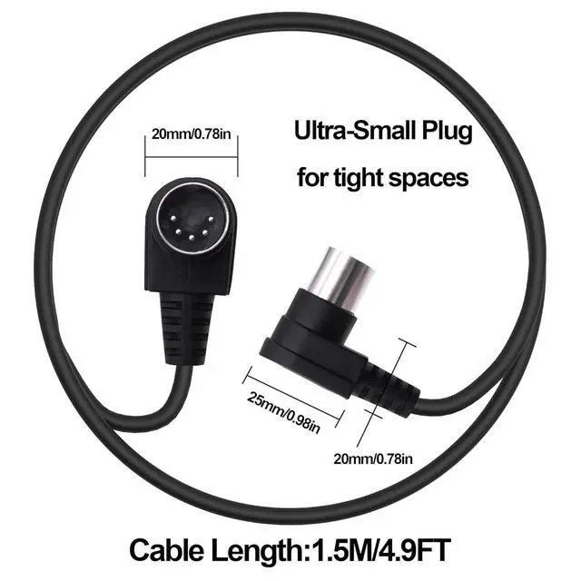 Alt view image 3 of 7 - Din 5Pin MIDI Cable Male to Male Right Angle 90 Degree 5 Pin Din Audio Adapter Extension Cable Cord for Synthesizer Amplifier Mixer MIDI Keyboard Equipment-1.5M/4.9FT