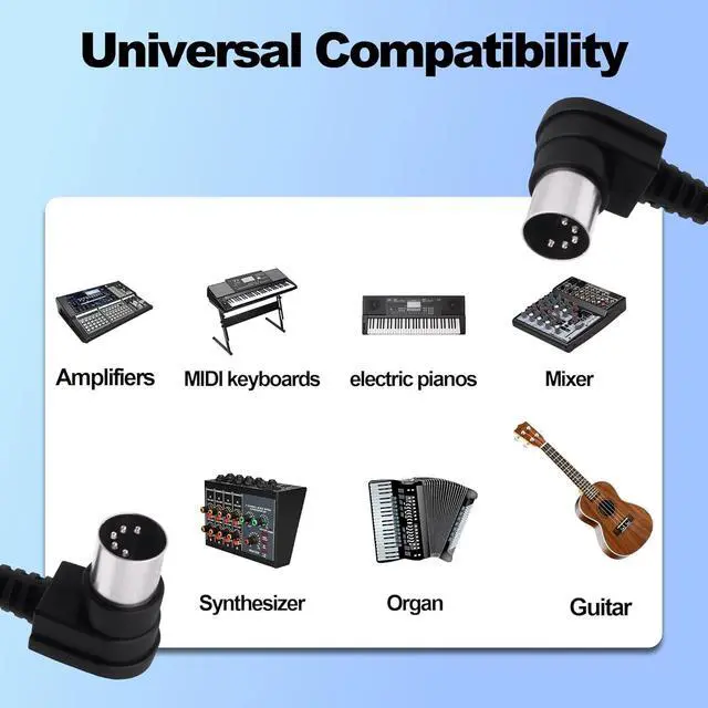Alt view image 6 of 7 - Din 5Pin MIDI Cable Male to Male Right Angle 90 Degree 5 Pin Din Audio Adapter Extension Cable Cord for Synthesizer Amplifier Mixer MIDI Keyboard Equipment-1.5M/4.9FT