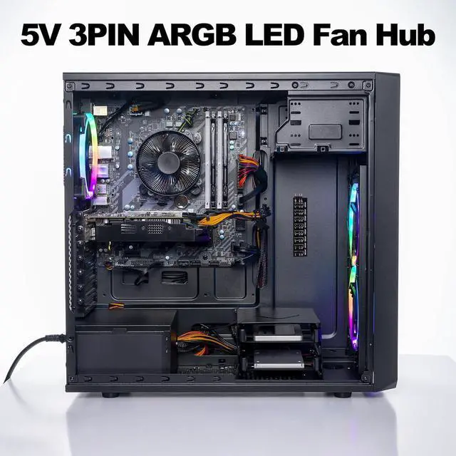 Alt view image 6 of 7 - 5V 3PIN ARGB Splitter Hub 1 to 8 Way RGB Fans Hub Controller with Extension Cord for Expansion Motherboard ARGB Interface Sync Fans Lights-2Pcs-35CM