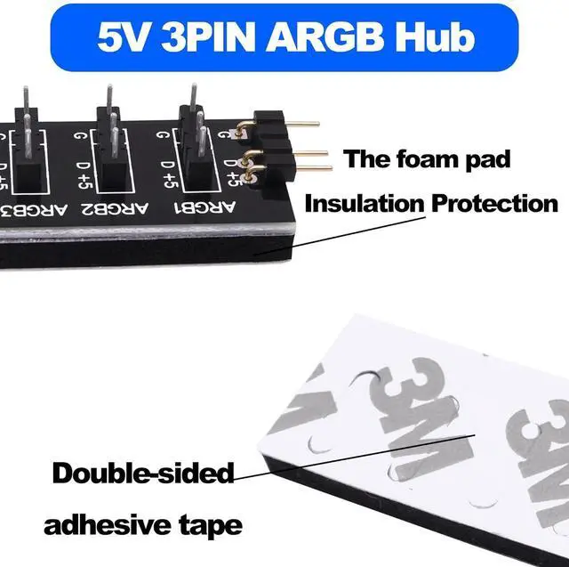 Alt view image 4 of 7 - 5V 3PIN ARGB Splitter Hub 1 to 8 Way RGB Fans Hub Controller with Extension Cord for Expansion Motherboard ARGB Interface Sync Fans Lights-2Pcs-35CM