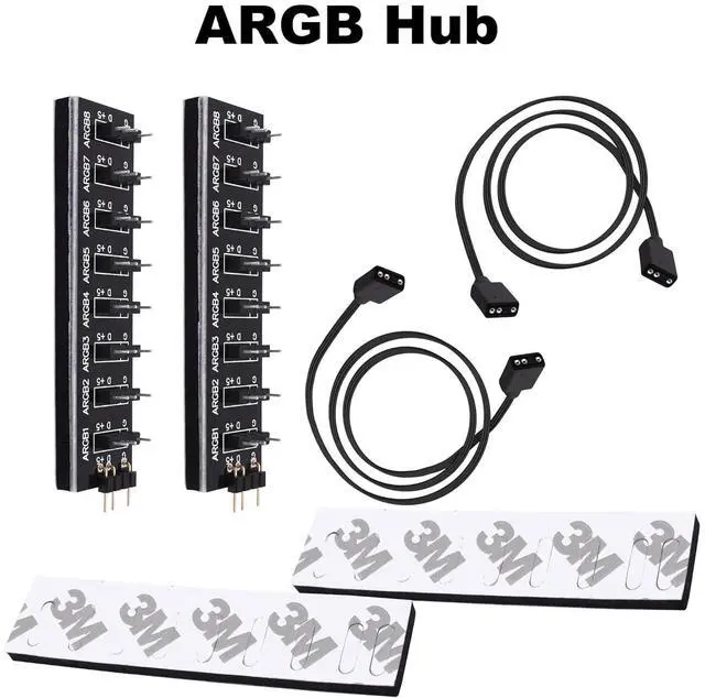 Alt view image 2 of 7 - 5V 3PIN ARGB Splitter Hub 1 to 8 Way RGB Fans Hub Controller with Extension Cord for Expansion Motherboard ARGB Interface Sync Fans Lights-2Pcs-35CM