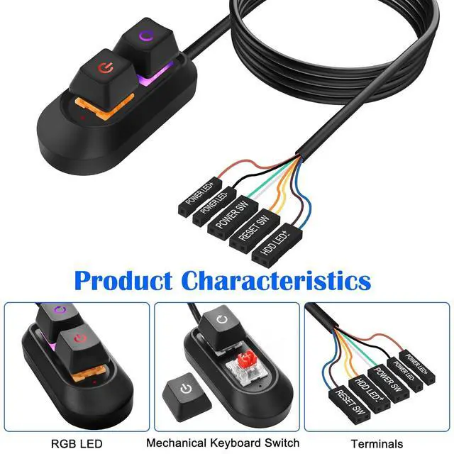 Alt view image 7 of 7 - Desktop Computer Power Switch Power Supply Cable, External PC Power Button Extension Cable with ON Off Reset Switch for Computer Motherboard (2M, Black)