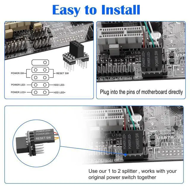 Alt view image 2 of 7 - Desktop Computer Power Switch Power Supply Cable, External PC Power Button Extension Cable with ON Off Reset Switch for Computer Motherboard (2M, Black)