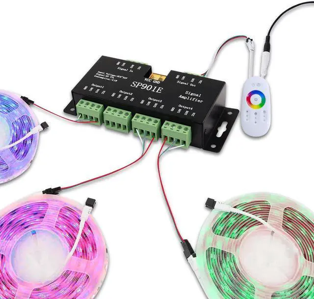 Alt view image 5 of 6 - SP901E LED Pixel Strip Amplifier Controller Signal Data SPI Repeater DC 5V-24V for WS2812B WS2811 SK6812 RGB LED Strip Lights