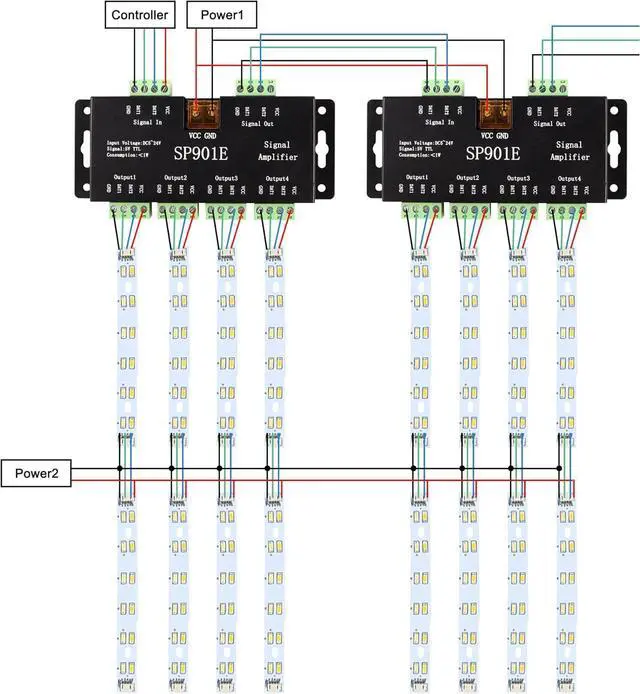 Alt view image 3 of 6 - SP901E LED Pixel Strip Amplifier Controller Signal Data SPI Repeater DC 5V-24V for WS2812B WS2811 SK6812 RGB LED Strip Lights
