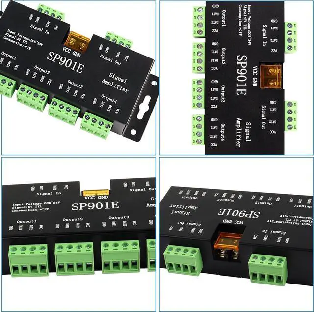Alt view image 2 of 6 - SP901E LED Pixel Strip Amplifier Controller Signal Data SPI Repeater DC 5V-24V for WS2812B WS2811 SK6812 RGB LED Strip Lights