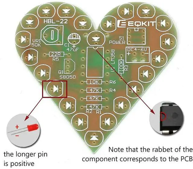 Alt view image 5 of 5 - DIY Heart Shaped Light Kit DIY Soldering Project Flash Breathing Light Red for Soldering Kit Practice Learning Electronic