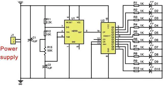 Alt view image 3 of 5 - NE555+CD4017 LED Chaser LED Running Light Flow light kit Capacitor Oscillator Clock Siganal Electronic Production DIY kits