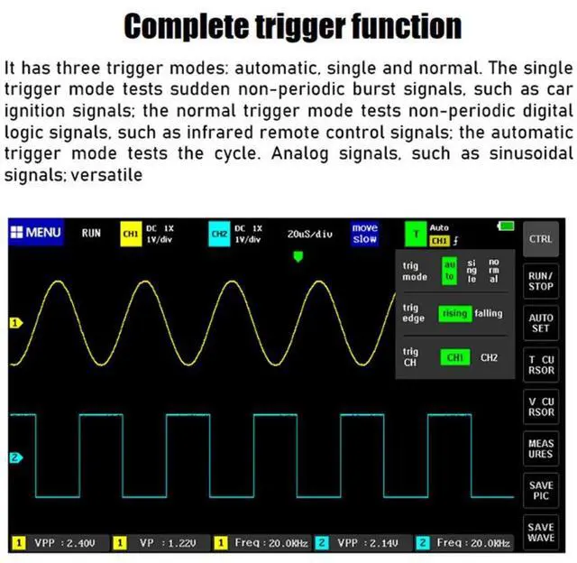 Alt view image 3 of 6 - Rechargeable Handheld 7" Touch Screen DSO Digital Tablet Oscilloscope with 2 Channel 100Mhz Bandwidth and 1GSa/s Sampling Rate