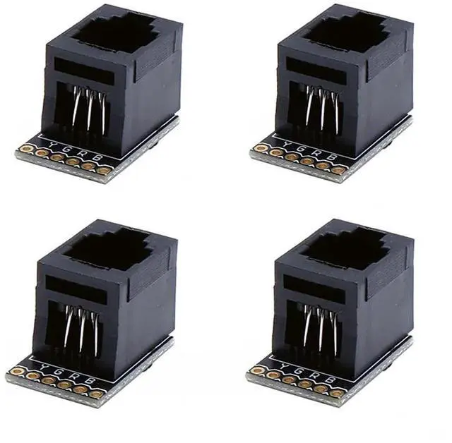 Main image of 4PCS RJ11 6-pin Breakout Board with PCB Mount Black Modular Jack 6P6C Telephone Socket Connector Jack Coupler
