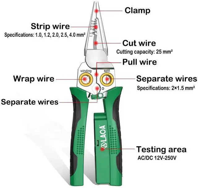 Alt view image 7 of 7 - 8 in 1 Multi-Function Wire Stripping Pliers with 2 Pcs Mini Coaxial Cable Stripper, Upgrade Wire Strippers Scissors with Electricity Measurement Function for Wire Stripping, Cutting, Crimping