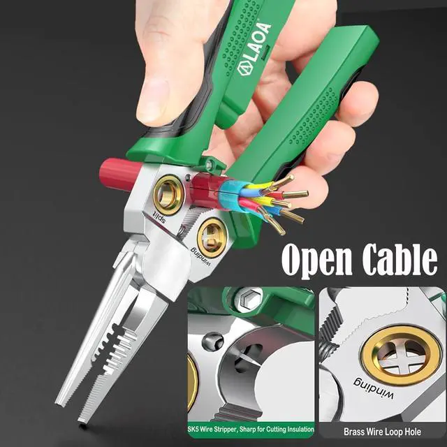 Alt view image 4 of 7 - 8 in 1 Multi-Function Wire Stripping Pliers with 2 Pcs Mini Coaxial Cable Stripper, Upgrade Wire Strippers Scissors with Electricity Measurement Function for Wire Stripping, Cutting, Crimping