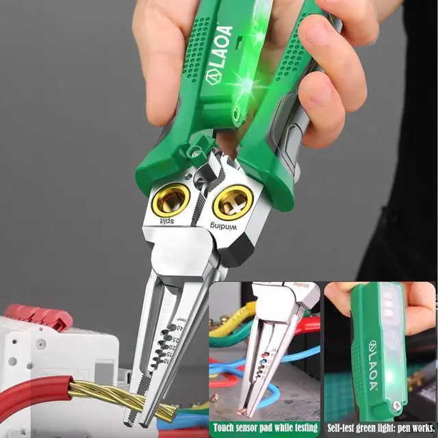 Alt view image 2 of 7 - 8 in 1 Multi-Function Wire Stripping Pliers with 2 Pcs Mini Coaxial Cable Stripper, Upgrade Wire Strippers Scissors with Electricity Measurement Function for Wire Stripping, Cutting, Crimping