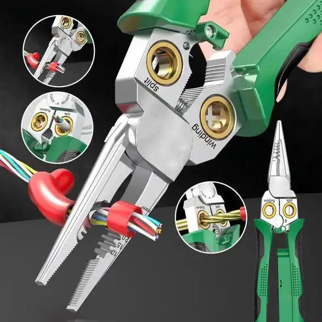 Alt view image 5 of 7 - 8 in 1 Multi-Function Wire Stripping Pliers with 2 Pcs Mini Coaxial Cable Stripper, Upgrade Wire Strippers Scissors with Electricity Measurement Function for Wire Stripping, Cutting, Crimping