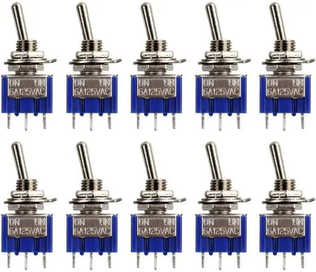 Main image of 10pcs MTS-102 3-Pin SPDT ON/ON 6A 125V AC 2 Position Toggle Switches (MTS-102)
