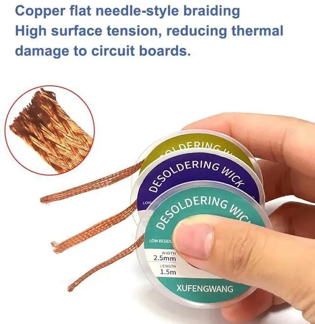 Alt view image 5 of 6 - Solder Wick Braid with Flux Super 5ft Length 4mm Width Desoldering Wick Braid Remover Tool Solder Sucker 1 piece No-Clean Soldering Wick Wire Roll and Disassemble Electrical Components