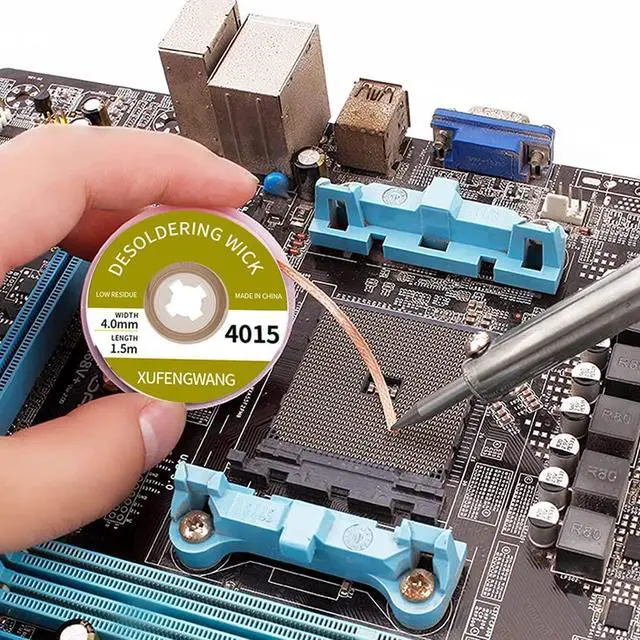 Alt view image 3 of 6 - Solder Wick Braid with Flux Super 5ft Length 4mm Width Desoldering Wick Braid Remover Tool Solder Sucker 1 piece No-Clean Soldering Wick Wire Roll and Disassemble Electrical Components