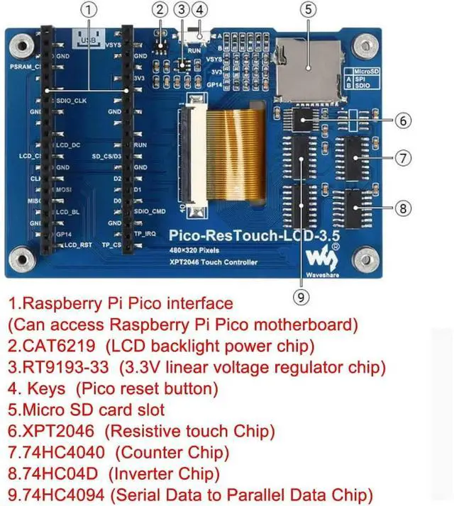 Alt view image 5 of 6 - 3.5 inch LCD Touch Screen Display Resistive Touch 65K Color LCD Module SPI Communication for Raspberry PI Pico