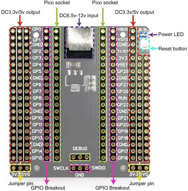 Alt view image 5 of 5 - Compatible with Raspberry Pi PICO Breakout Board IO Shield Development Board Prototype Expansion Board with 2.54mm Pin Header