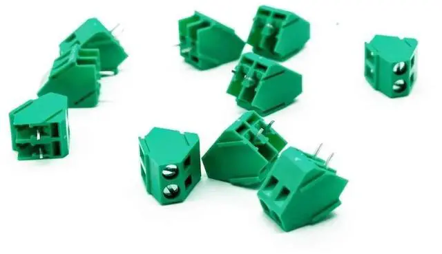 Main image of 10PCS 5mm Pitch Screw Terminal Block Connector 2 Pin Straight Leg KF350 Copper Green PCB Terminal Blocks